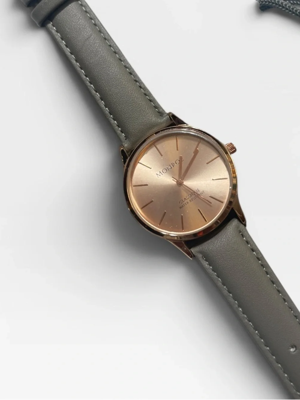 Monroe by Maestro Classic Rose Gold Gray Leather Watch Minimalist